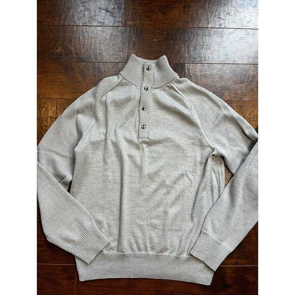 Banana Republic Extra Fine Merino Wool Blend 1/4 Snap Knit Gray Sweater Mens L - Picture 1 of 5